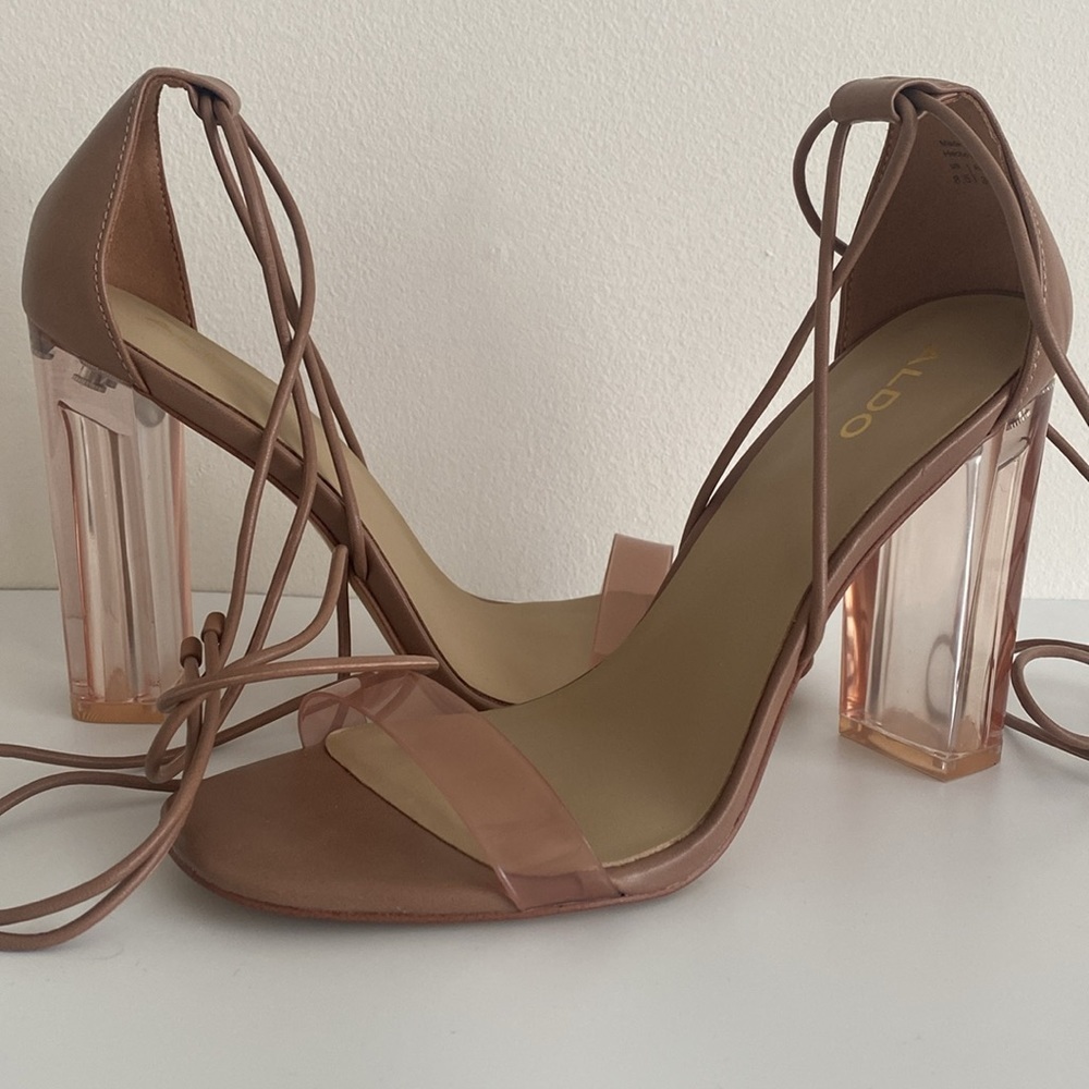 Aldo Strappy Sandal Heel Size 8.5 Nude